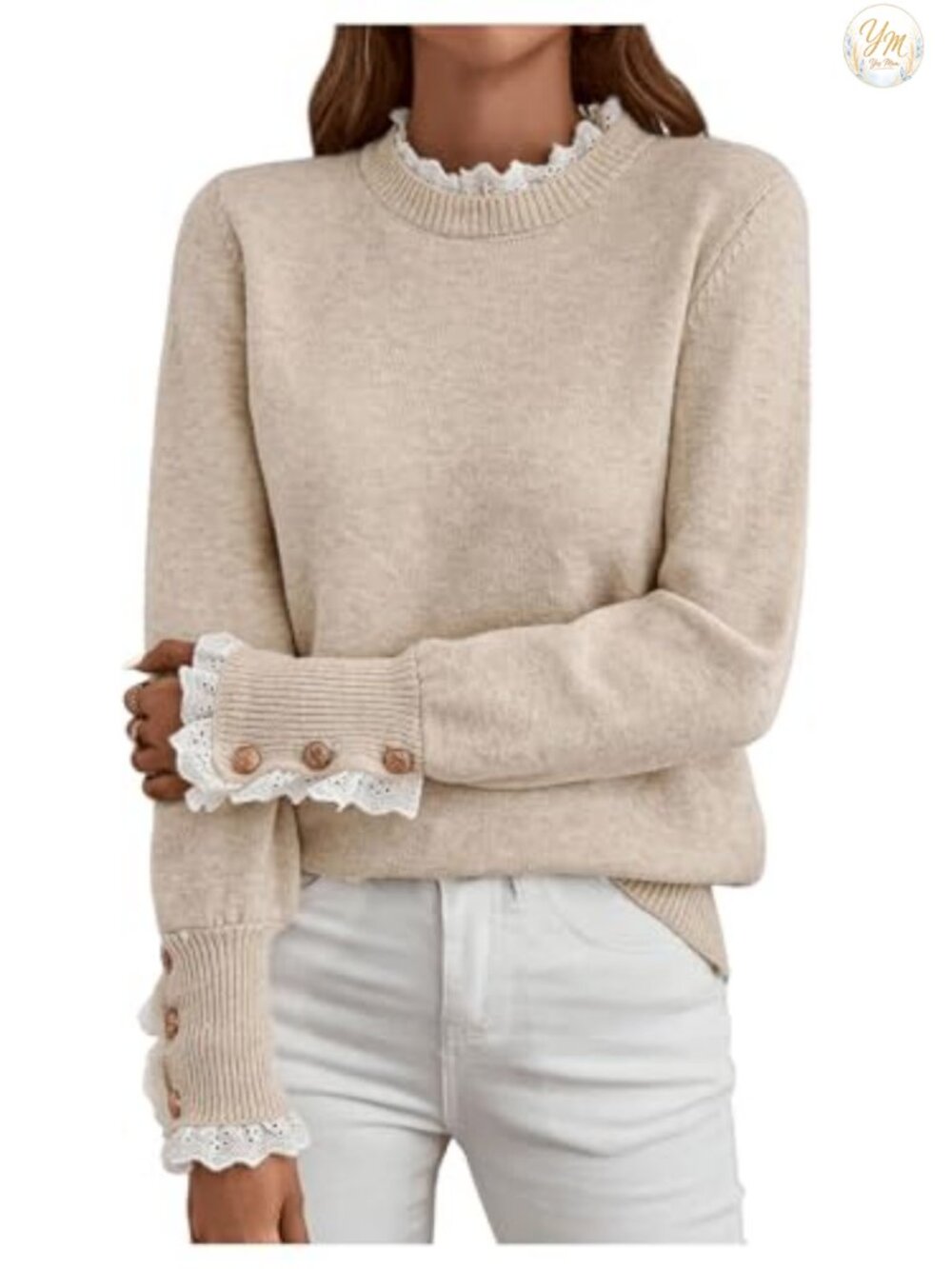 Women's Lace Mock Neck Knit Pullover Sweater Long Sleeve